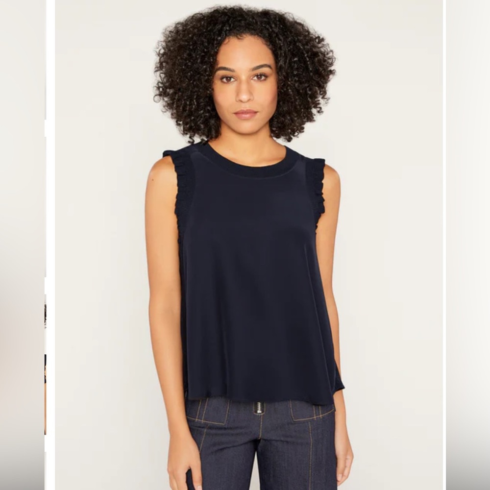 CINQ a SEPT Silk sleeveless top with ruffle detail